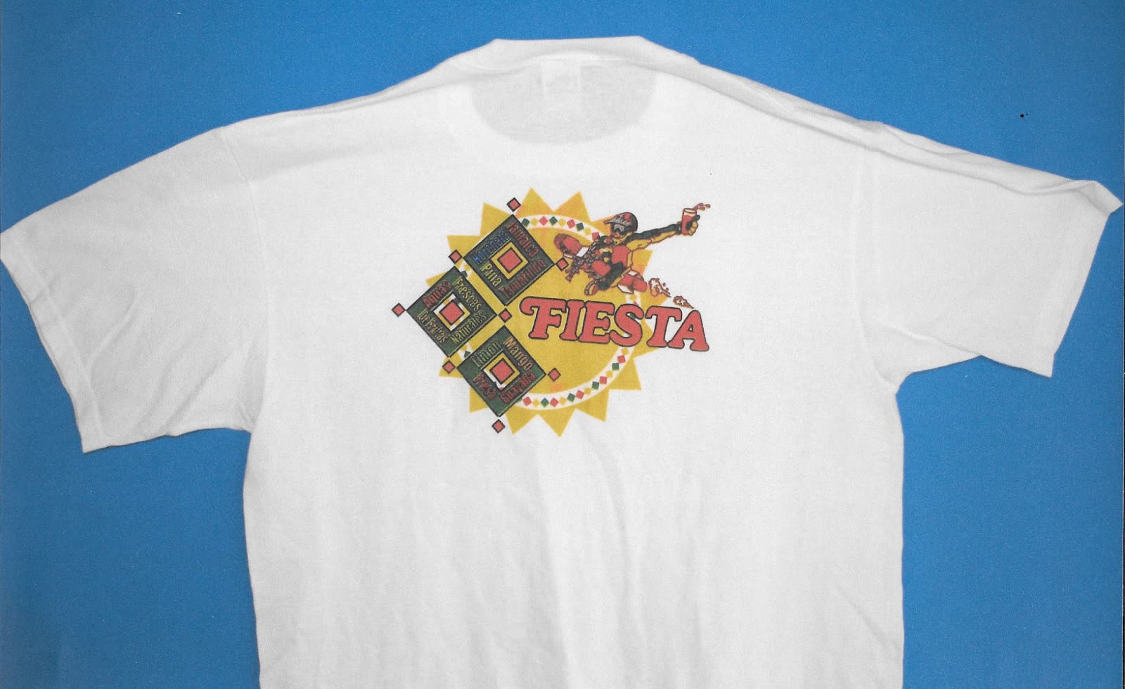 White promotional T-shirt printed with the Fiesta sunburst and diamond logo artwork